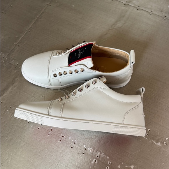 Christian Louboutin fav fique white leather sneaker trainer flat slip on sz 37.5 - Picture 4 of 10